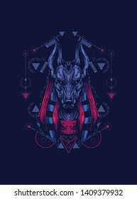 Anubis head with sacred geometry pattern