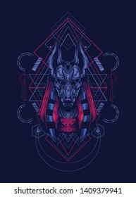 Anubis head with sacred geometry pattern