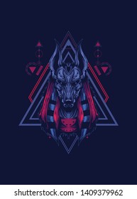 Anubis head with sacred geometry pattern