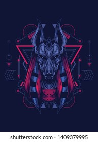 Anubis head with sacred geometry pattern