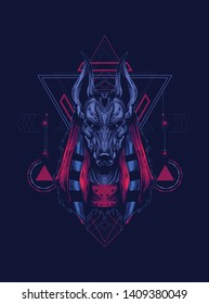 Anubis head with sacred geometry pattern