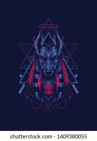 Anubis head with sacred geometry pattern