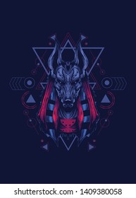 Anubis head with sacred geometry pattern