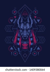 Anubis head with sacred geometry pattern