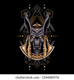 Anubis Head with sacred seometry pattern halftone