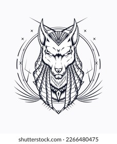 Anubis head vector artwork black and white color