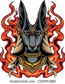 anubis head vector design with classic style engraving decoration, color editable