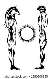 Anubis and Horus Egyptian gods, Celtic tattoo set