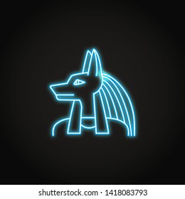 Anubis icon in glowing neon style. Ancient Egyptian god head symbol. Vector illustration.