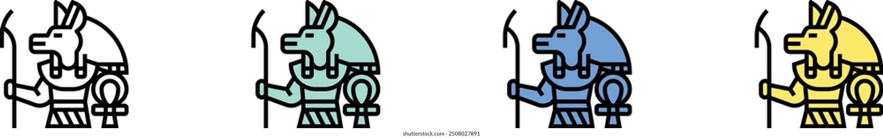 anubis icon. Outline, Green, Blue and Yellow Style Design Isolated On White Background