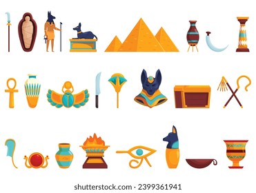 Anubis icons set cartoon vector. God ancient. Clothes power scales