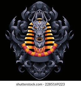 anubis illustration with baroque ornament