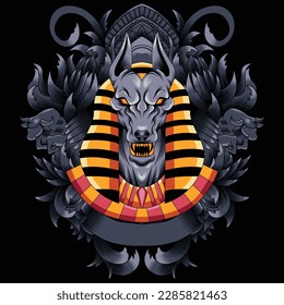 anubis illustration with baroque ornament