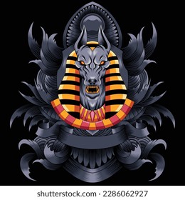 anubis illustration with baroque ornament