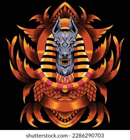 anubis illustration with baroque ornament