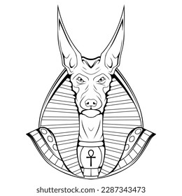 Anubis. Dibujo de chaqueta de ilustración vectorial. Antiguo dios egipcio de la muerte. Mitología de Egipto