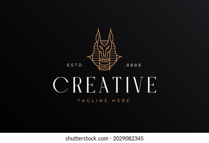 Plantilla de diseño del logotipo Anubis. Diseño mitológico de línea animal para perros egipcios. Concepto de icono del vector creativo.