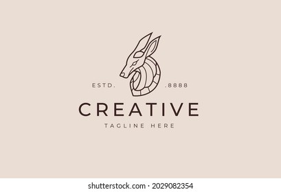 Anubis Logo Design Template. Egyptian dog mythological animal line design. Creative Vector Icon Concept.