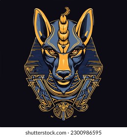 Anubis mummy dog head face egypt mythology vintage badge logo vector illustration
