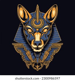 Anubis mummy cara de perro cara de egipto mitología insignia vintage logo vectorial ilustración