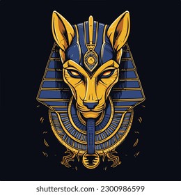 Anubis mummy cara de perro cara de egipto mitología insignia vintage logo vectorial ilustración