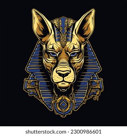 Anubis mummy dog head face egypt mythology vintage badge logo vector illustration