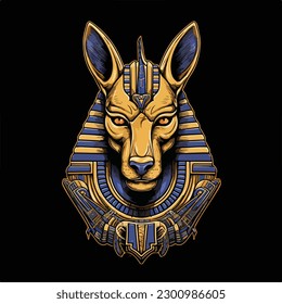 Anubis mummy dog head face egypt mythology vintage badge logo vector illustration