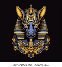 Anubis mummy dog head face egypt mythology vintage badge logo vector illustration