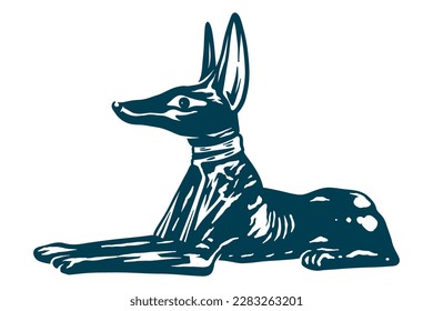 Anubis statue - vintage vector illustration