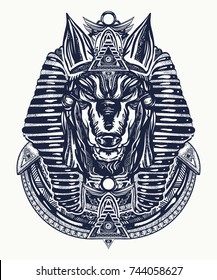Anubis tattoo and t-shirt design. God of war, Golden Mask of the Pharaoh, symbol of next world, kingdom of dead 