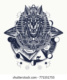 Anubis tattoo and t-shirt design. Golden Mask of the Pharaoh, Egypt art. Paleocontact concept 