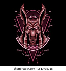 Anubis tattoo and t-shirt design.God of war, Golden Mask of the Pharaoh, symbol of next world, kingdom of dead