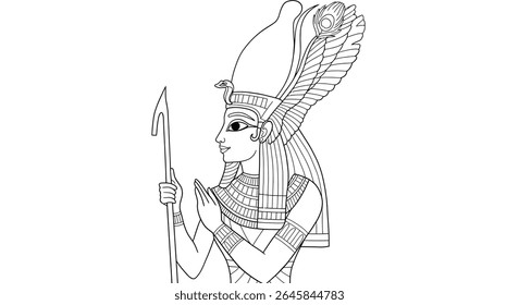 Deusa Anuket do Nilo Página de Coloração Divindade Egípcia Antiga Fertilidade Água Headdress Linha Arte Ilustração