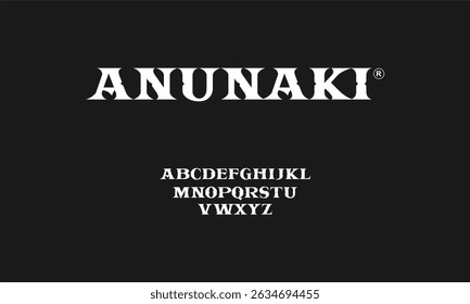 Fonte Anunaki - Uma fonte serif forte e poderosa com presença imponente. Apresentando letras maiúsculas com bordas afiadas e um estilo vintage, adiciona uma aura de autoridade e impacto. Ideal para o centro