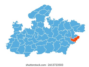 Anuppur District Map Highlighted on Madhya Pradesh State Map
