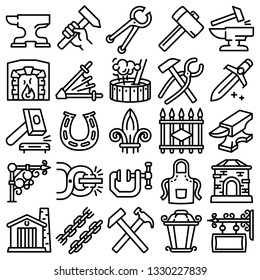 Anvil blacksmith forge icons set. Outline set of anvil blacksmith forge vector icons for web design isolated on white background