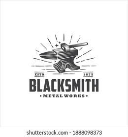 Anvil Blacksmith Metal Forge Foundry Logo Design Vector Image