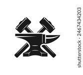 anvil and crossed hammers icon vector