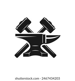 anvil and crossed hammers icon vector