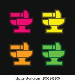 Anvil four color glowing neon vector icon