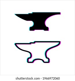 Icono De Glitch Anvil, Bloque Metálico De Herrero Utilizado Para Dar Forma A Objeto Metálico Con Un Martillo, Una Parte Plana Y Una Parte Concave Ilustración De Arte Vector