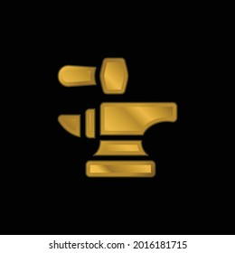 Anvil gold plated metalic icon or logo vector