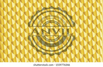 Anvil gold shiny badge. Scales pattern. Vector Illustration. Detailed.