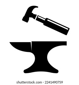 Anvil and Hammer forge icon. Blacksmith vector illustration. 