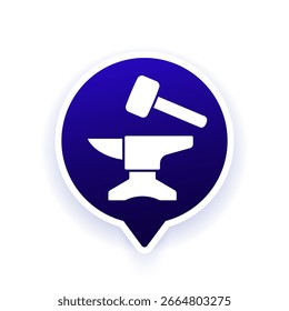 anvil and hammer icon, blacksmith tools vector