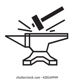 Anvil With Hammer Icon Vector. 
