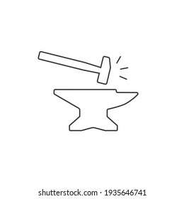 Anvil with hammer line icon. Vector illustration