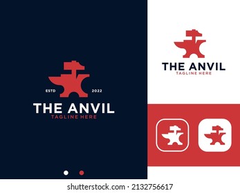 the anvil with hammer logo design