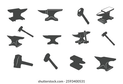 Anvil and Hammer Vectors, Anvil Vectors, Hammer Silhouettes, Anvil and Hammer Silhouette, Hammer Silhouette.