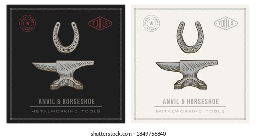 Anvil and horseshoe vintage retro logo template
